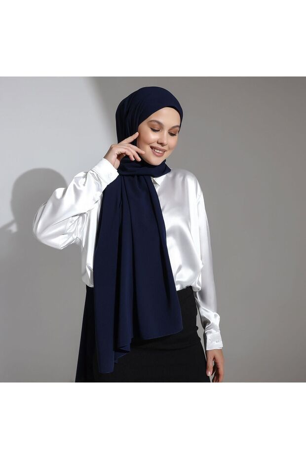 شال من الحرير المصري باللون الأزرق الداكن - 3