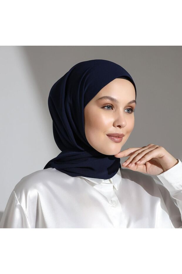 شال من الحرير المصري باللون الأزرق الداكن - 6