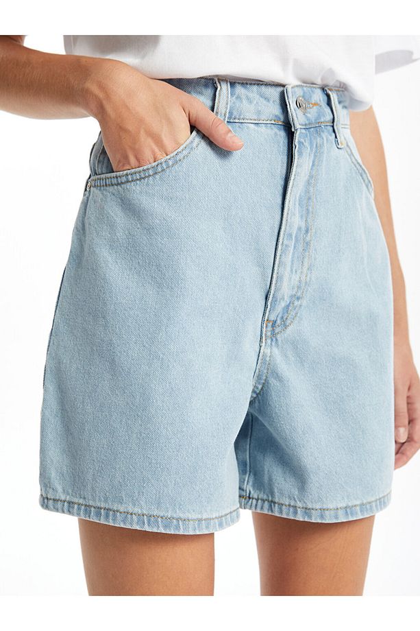 Yüksek Bel Standart Fit Kadın Jean Şort - 3