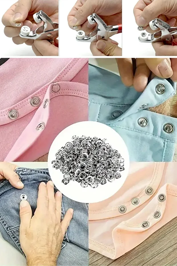 ® 200 adet Paslanmaz Çelik Çıtçıt ve Pense Seti Metal Çıt Çıt Makinesi - 2