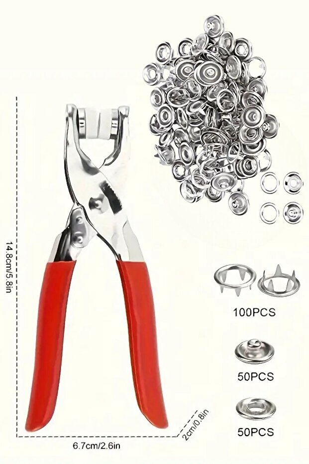 ® 200 adet Paslanmaz Çelik Çıtçıt ve Pense Seti Metal Çıt Çıt Makinesi - 3