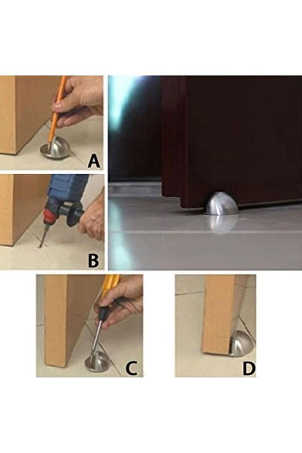 Yarımay Vidalı Kapı Kolu Stoperi Tamponu Metal Kapı Stopu Durdurucu Tutucu Tutacağı Parlak Krom - 4