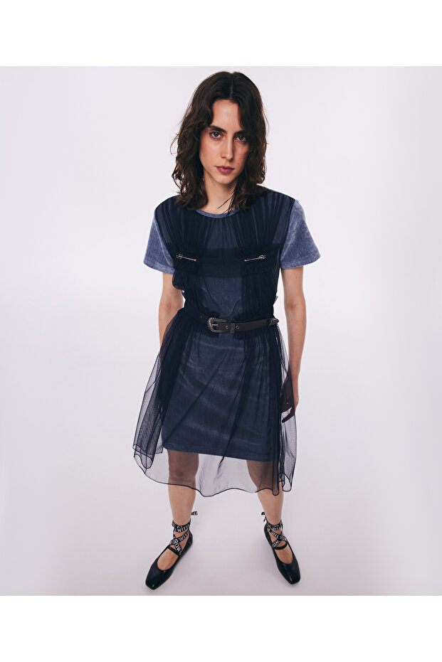 Anthracite Tulle Detailed Dress