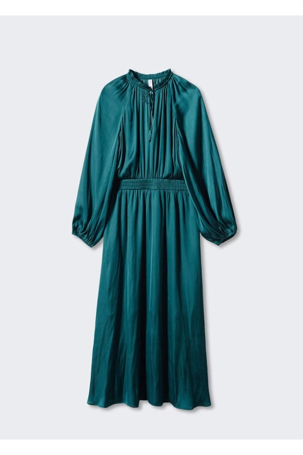 Balon kollu saten elbise - 3