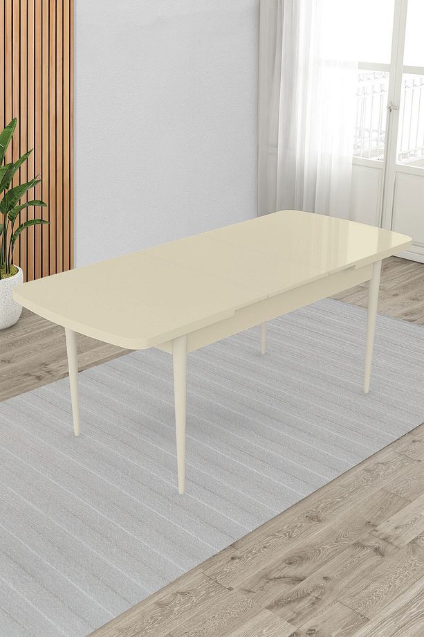 Krem 80x132 Açılabilir Yemek Masası Ahşap Ayak - 2