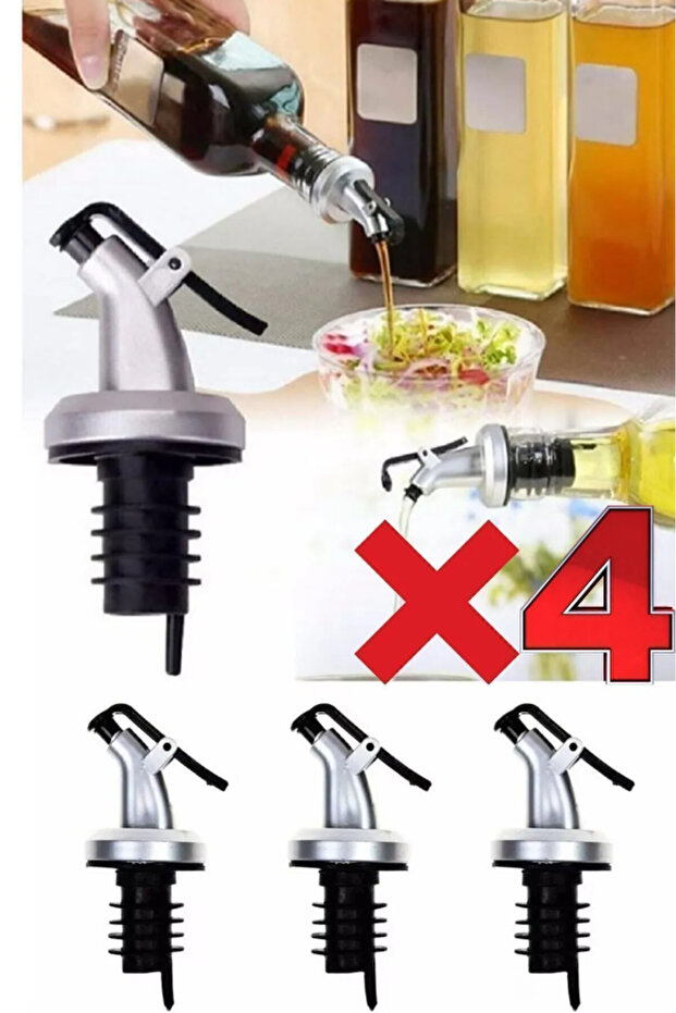 4-Piece Non-Drip Oil Stopper with Lid, Oil Dispenser, Bottle Spout, Oil Bottle, Vinegar Bottle, Sauce Bottle, Non-Drip