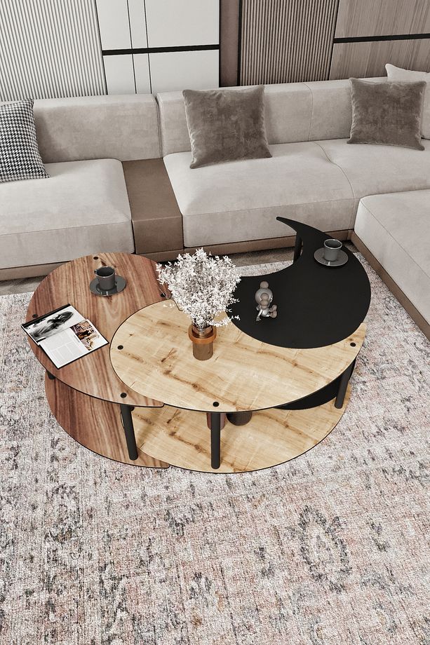 Yin Yang Unıty Serenıty Orta Sehpa 3 Lü Safir meşe Madran ceviz  Siyah 90 Cm çap - 6