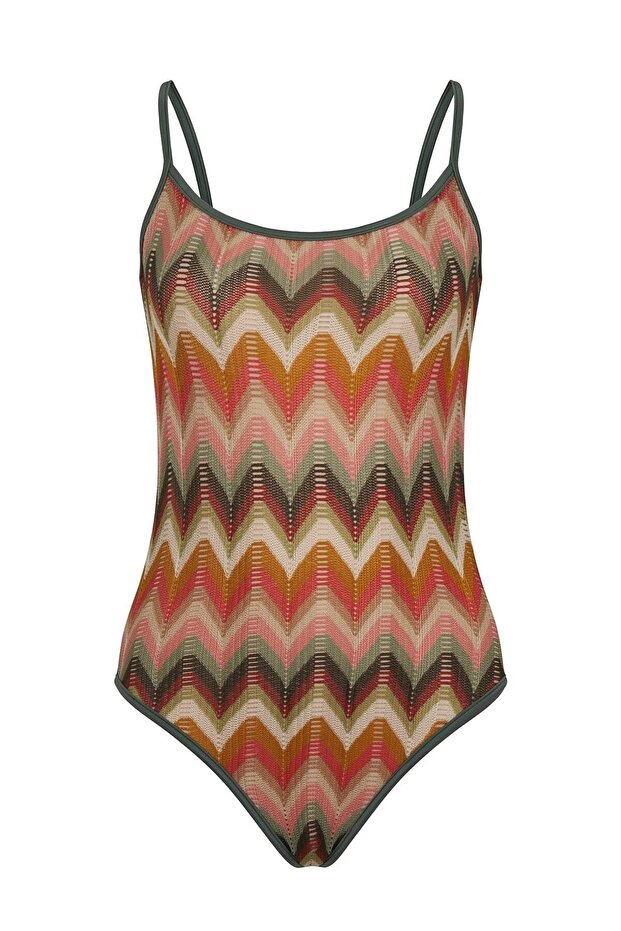 Piping Round Neck Swimsuit