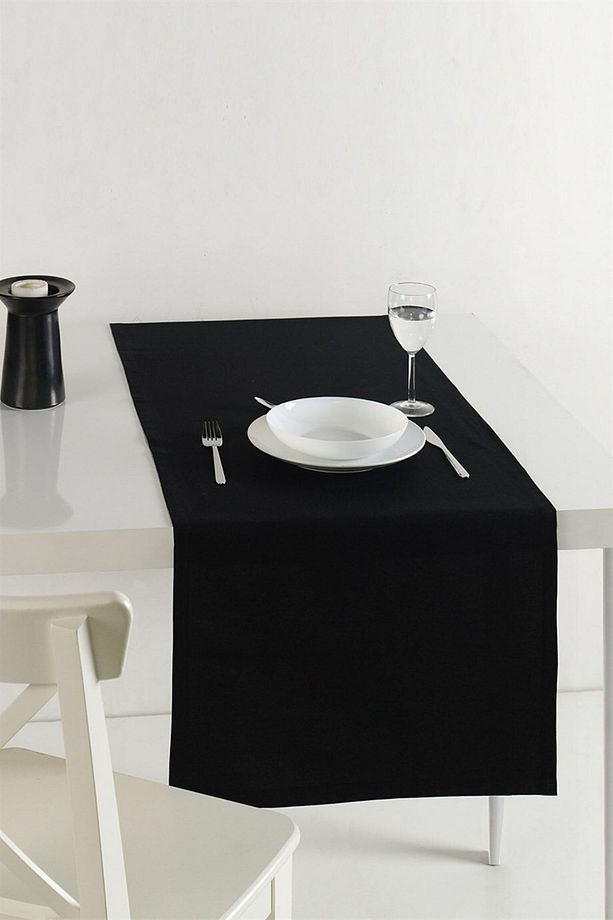 Siyah Runner 50x170 - Düz Renk Şık Sofra Dekoru - Modern Masa Düzeni Için - 1