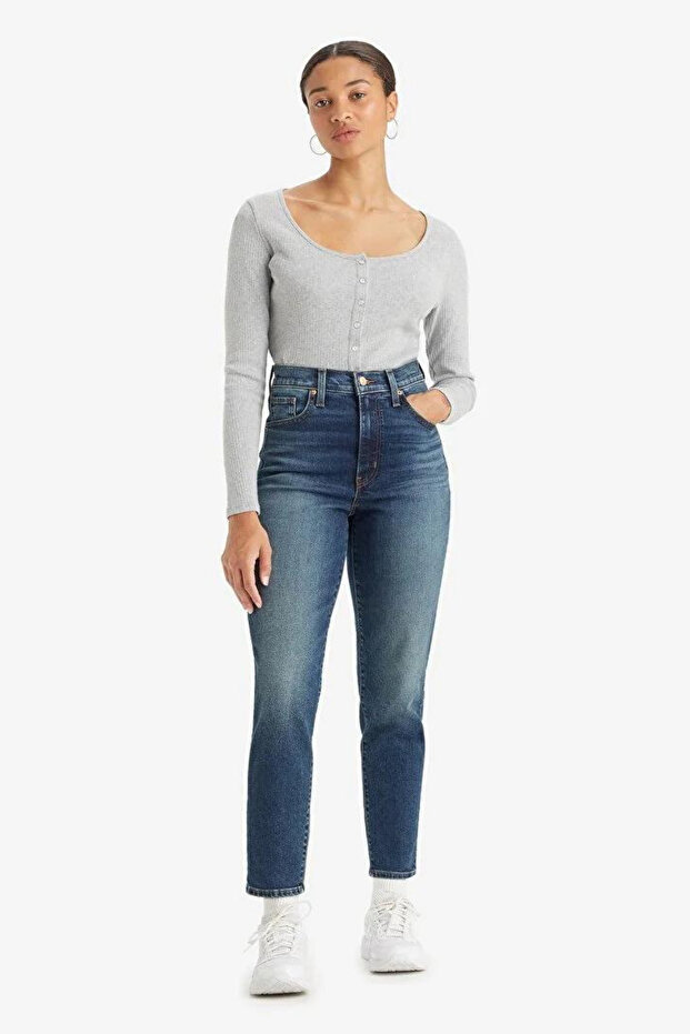 High Waist Mom Women's Dark Blue Jeans A7745-0001