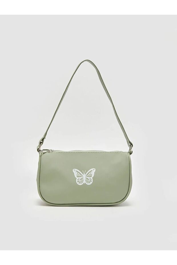 Butterfly Printed Green Girl's Shoulder Bag