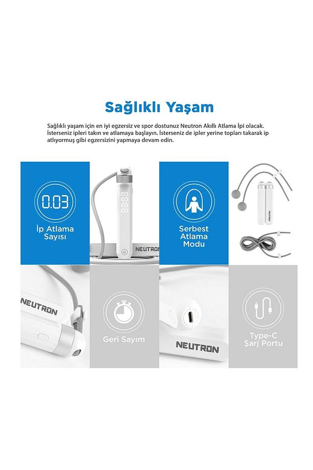 Neutron Ayarlanabilir Akıllı Bluetooth Gri Atlama Ipi - 4