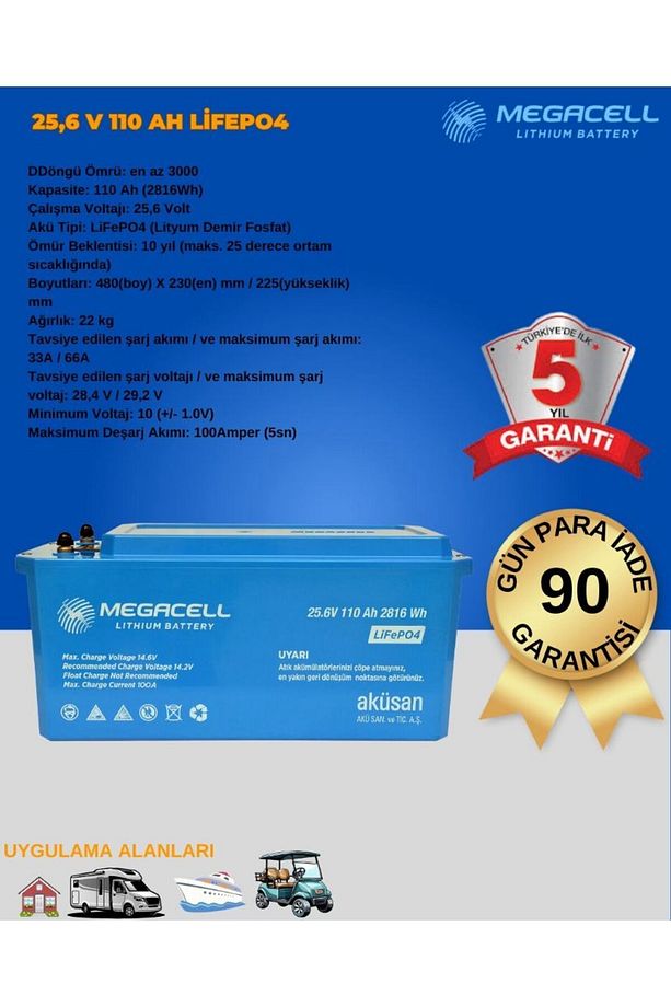 25.6V 110Ah (Bluetooth) LiFePO4 Lityum Demir Fosfat Akü(ABS Kasa) - 1