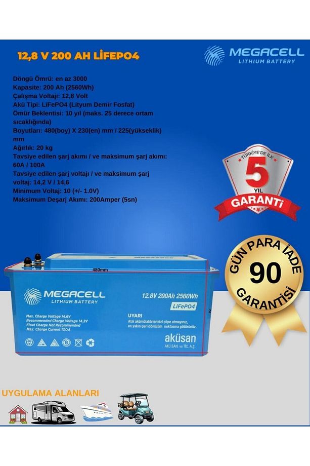12.8V 200Ah (Bluetooth) LiFePO4 Lityum Demir Fosfat Akü(ABS Kasa) - 1