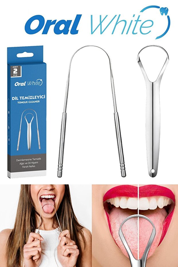 Oral White Paslanmaz Çelik Dil Temizleyici ve Dil Sıyırıcı 2 Parça