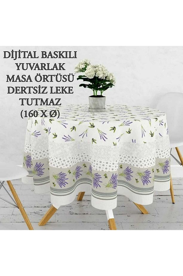 DJİTAL BASKILI YUVARLAK MASA ÖRTÜSÜ . YUVARLAK DERTSİZ LEKE TUTMAZ MASA ÖRTÜSÜ . - 1