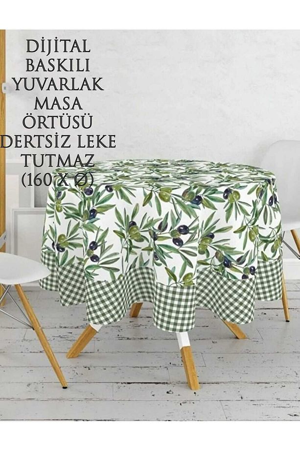 DJİTAL BASKILI YUVARLAK MASA ÖRTÜSÜ . YUVARLAK DERTSİZ LEKE TUTMAZ MASA ÖRTÜSÜ . - 1