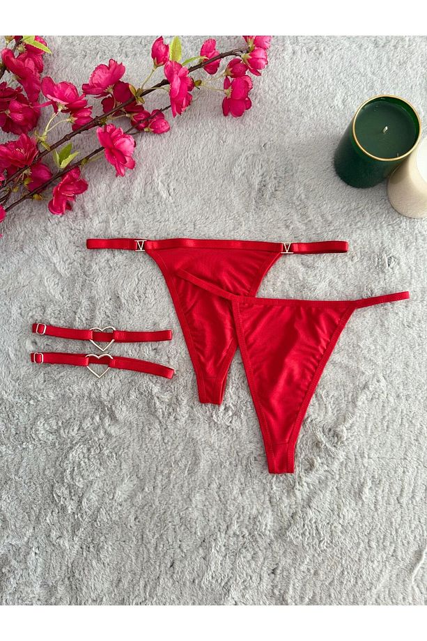 Kadın Aksesurlı Seksi String , Düz Seksi String Külot ve 2 Li Bacak Akseusarı - 1