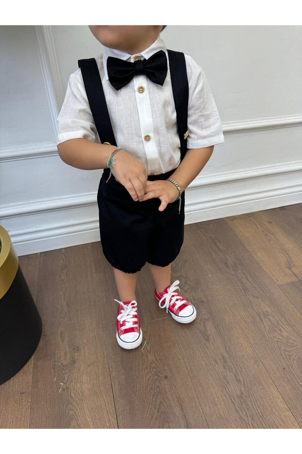 White Shirt and Black Slippers (Black Bow Tie Included) Children's and Baby Clothing Gift