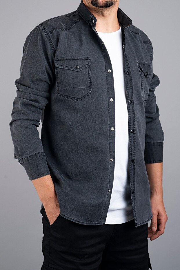 Men's Denim Shirt Slim Fit Smoked 124