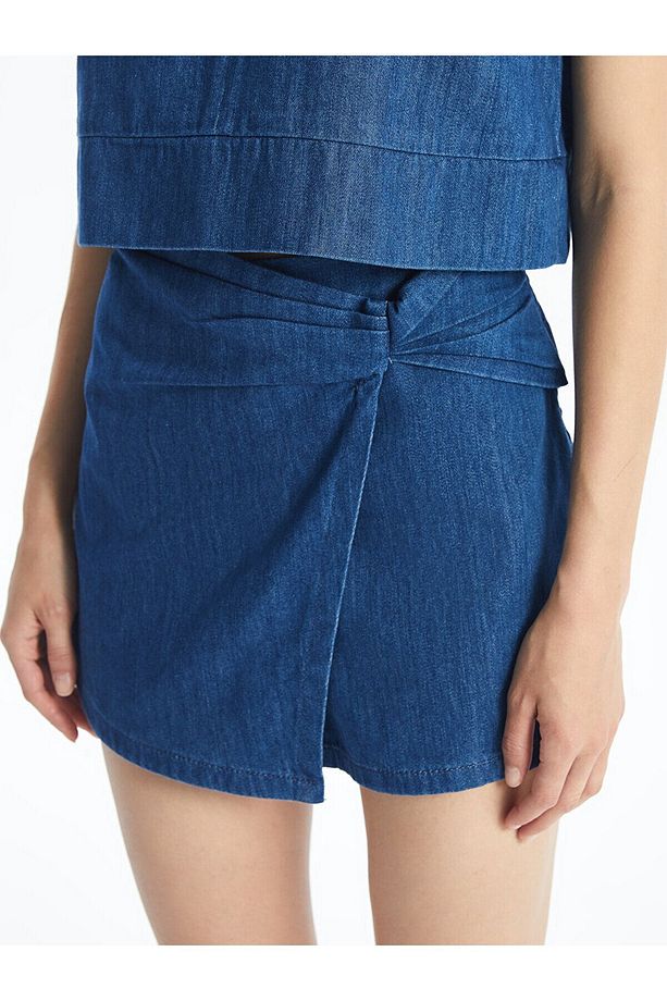 LCW Standart Fit Kadın Jean Şort Etek - 3