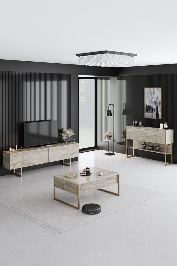 LUXE DRESUAR DEMİR AYAKLI MERMER GOLD - 2