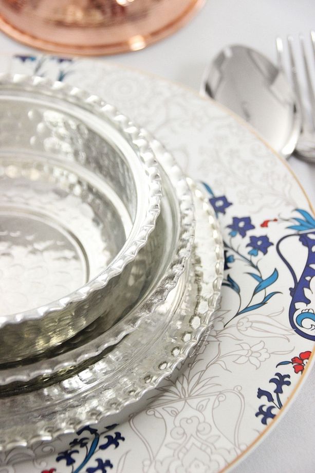 El Yapımı Bakır Yemek Tabak 3'lü Set Beyran - 5