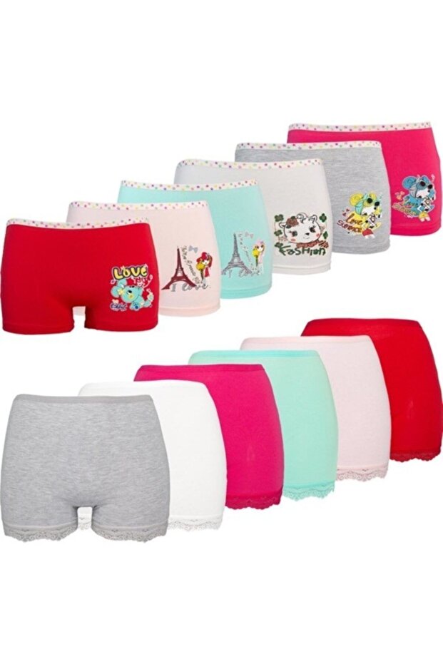 Pack of 12 Cotton Combed Cotton Girls' Lace-Printed Boxers