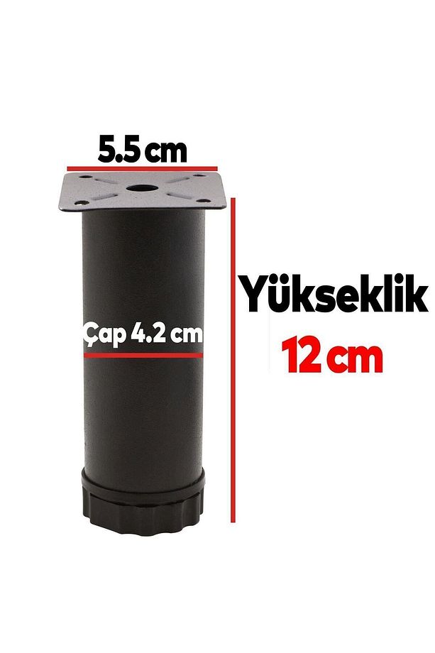 Ayarlanabilir Mobilya Kanepe Baza Koltuk Metal Destek Yükseltici Ayağı 12 Cm Siyah Ayakları 4 Adet - 5