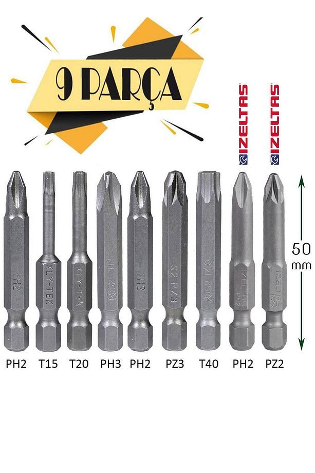 -klytek Matkap Bits Uç Vidalama Ucu Düz Yıldız Torx Ph Pz Uç (9 Parça) - 1