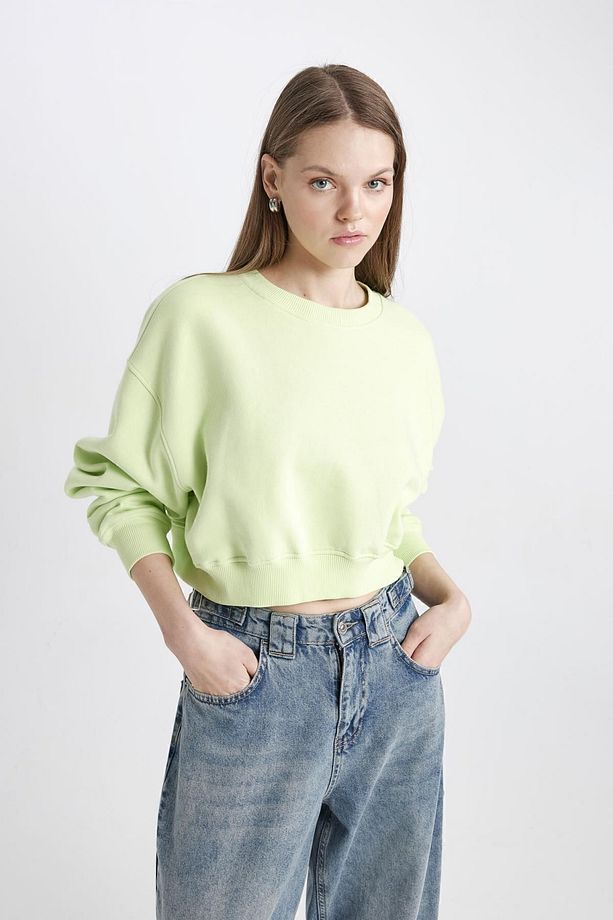 Coool Bisiklet Yaka Crop Basic Düz Sweatshirt C2116ax24sp - 3