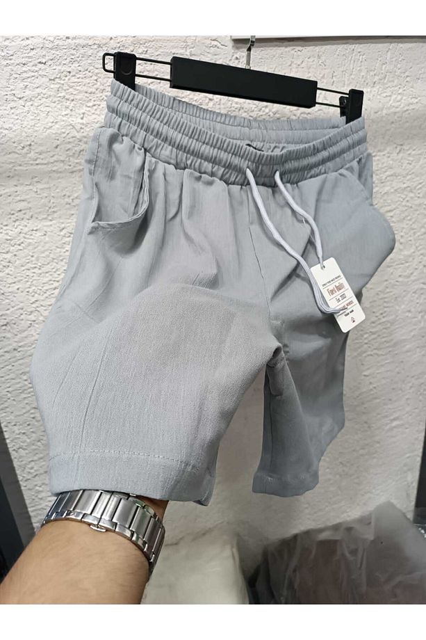 Keten Şort Beli Lastikli %100 Keten Şort - 1