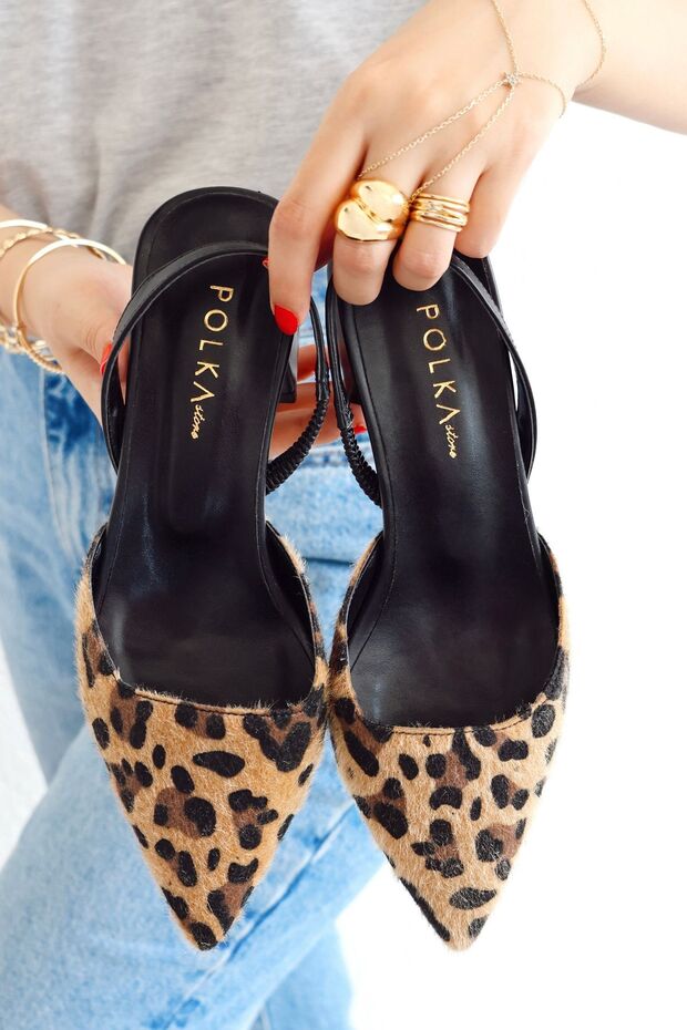 Blush Leopard Pointed-Toe Short Block-Heel Women's Shoes