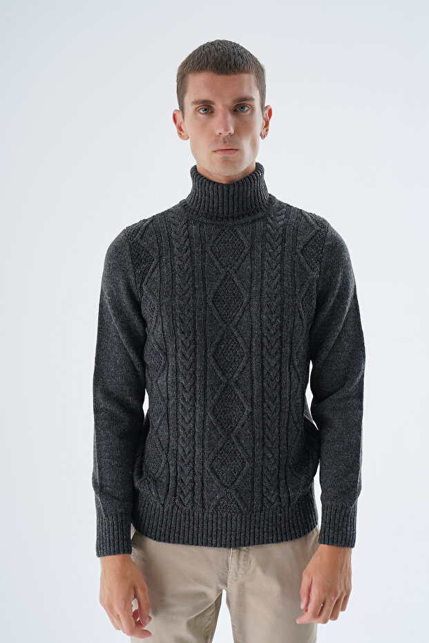 Men's Anthracite Turtleneck Knitted Wool Knitwear Knitted Sweater Trist-5336