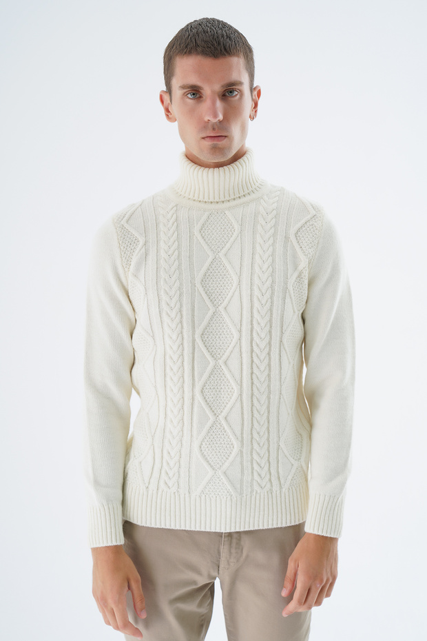 Men's Bone Turtleneck Knitted Wool Knitwear Knitted Sweater Trist-5336