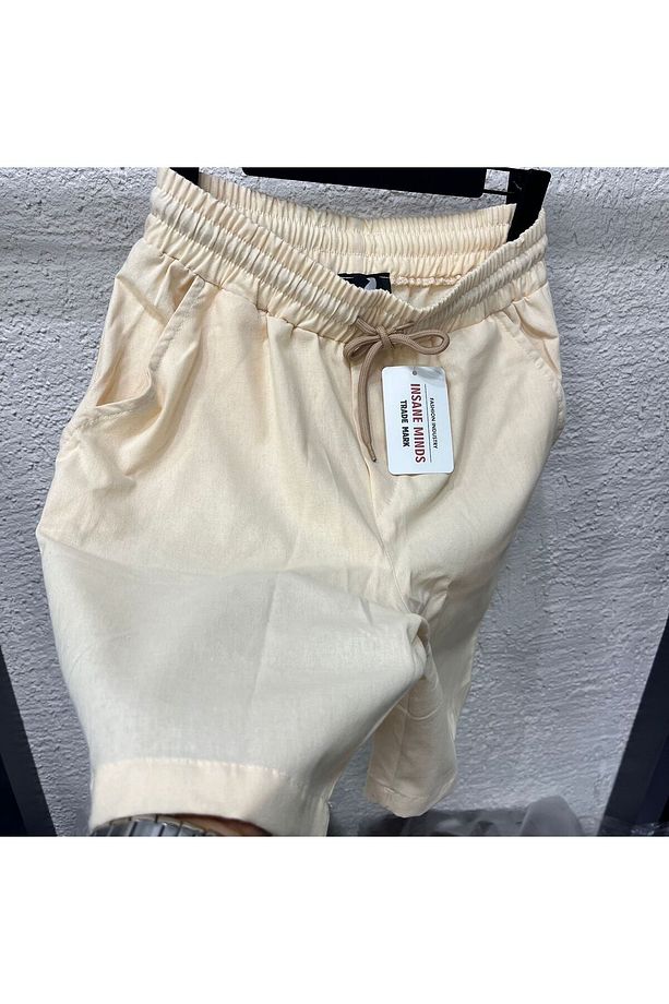 Keten Şort Beli Lastikli %100 Keten Şort - 1