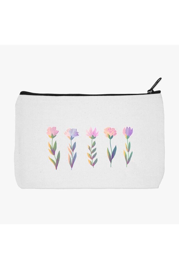 Pink Leafy Flower Patterned Pen and Makeup Bag