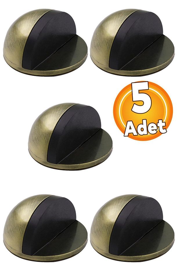 Yarımay Yapışkanlı Kapı Kolu Stoperi Tamponu Stop Metal Durdurucu Tutucu Tutacağı Antik Sarı 5 Adet - 1