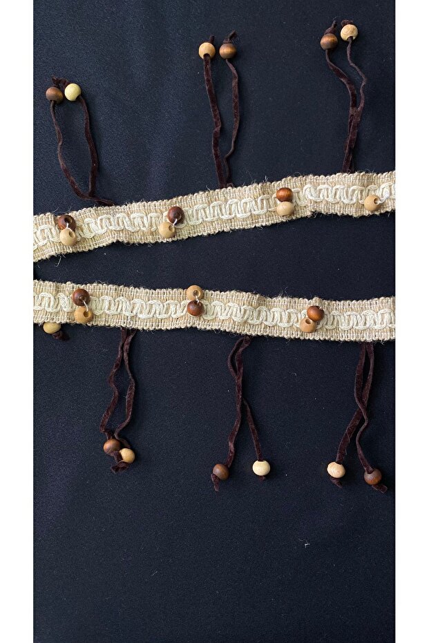 Şerit Hasır Krem Boncuklu 3mt. - 2