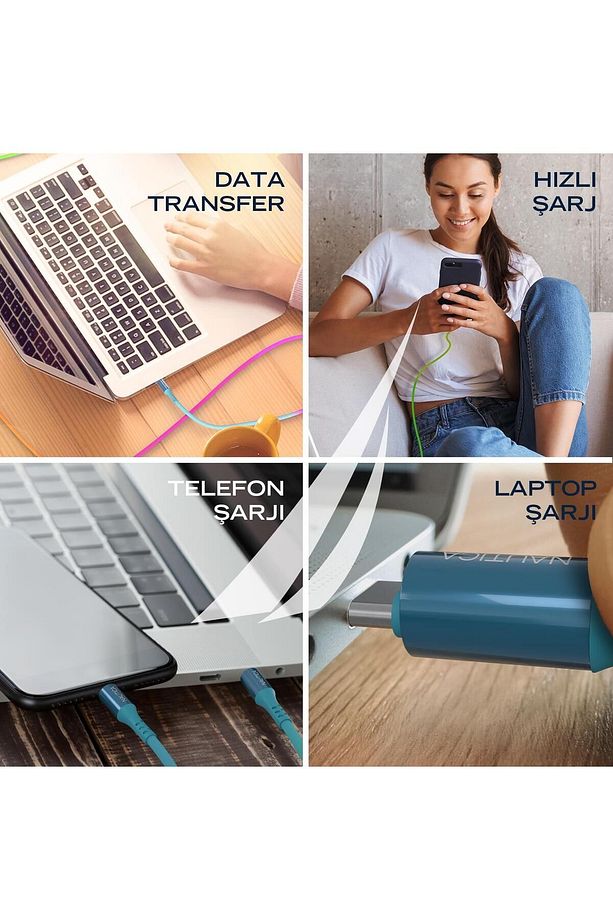 C58 PD USB-C to Lightning 20W Led Işıklı Şarj ve Data Kablosu 1.2M Çok Renkli - 4