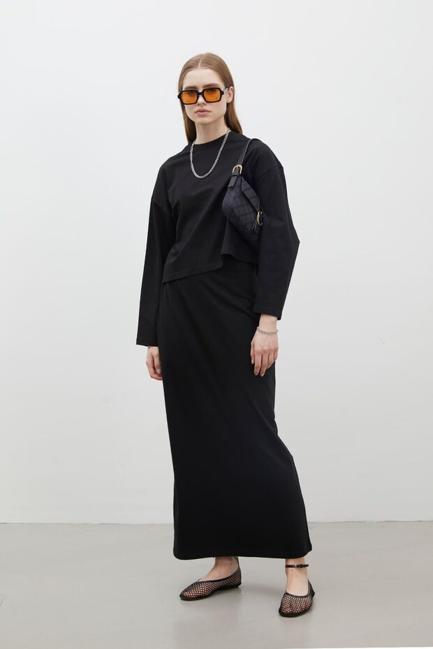 BAVLNĚNÁ SUKNĚ ČERNÁ - 5