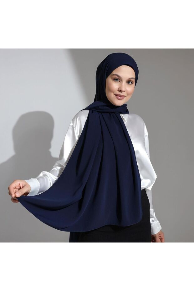 شال من الحرير المصري باللون الأزرق الداكن - 2