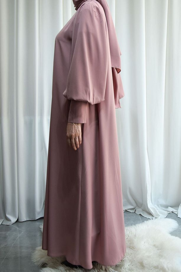 Model Mihriban Medine İpeği Kol Detaylı Tesettür Elbise (ŞALSIZ) - Pembe - MİHRİBAN01027 - 4