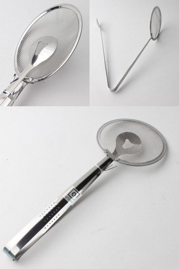 Steel Strainer Tongs Frying Colander Oil Decanter Practical Sieve Tongs