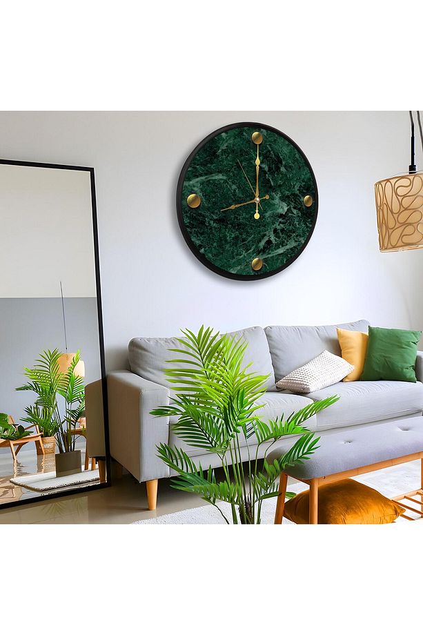 Yeşil Mermer Kanvas (Ahşap) Duvar Saati - 70 cm - 2