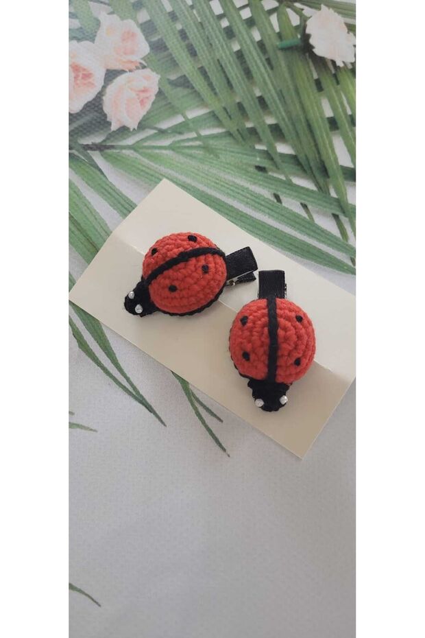 Hair Clip Ladybug Amigurumi Handmade 100% Organic 2-Piece Set Children's Hair Accessory