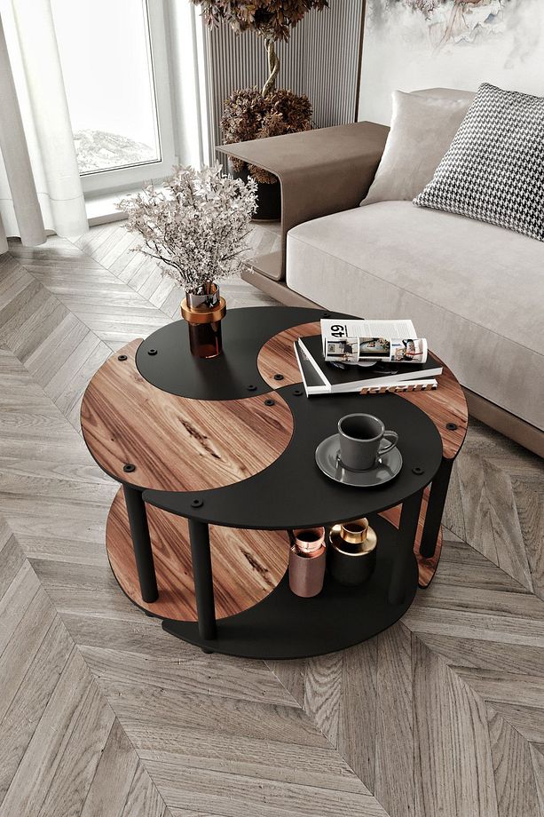 YİN YANG UNITY SERENITY ORTA SEHPA 4 LÜ SİYAH CEVİZ 70 CM - 4