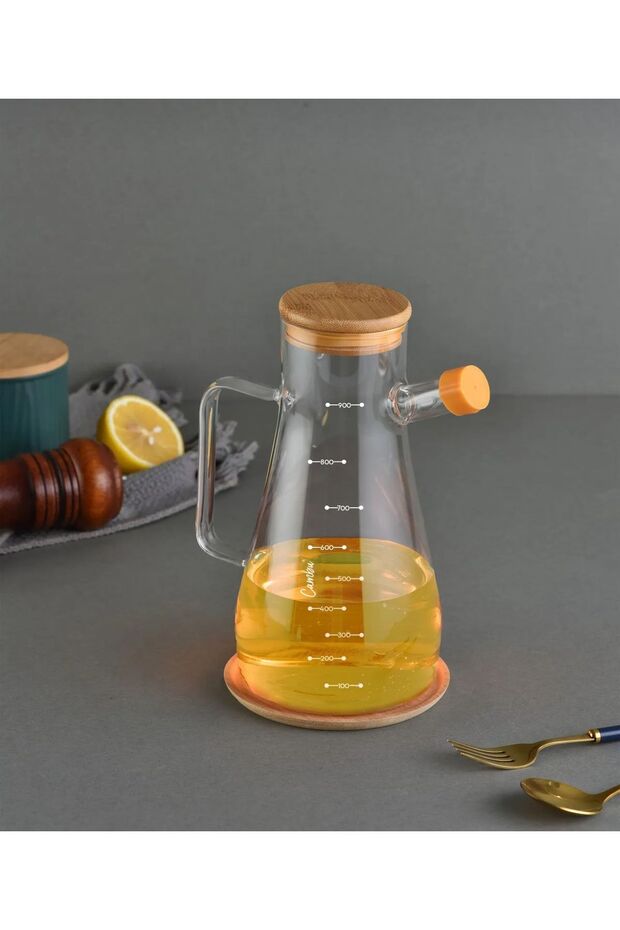 900 ML Borosilicate Glass Oil Pot with Bamboo Lid