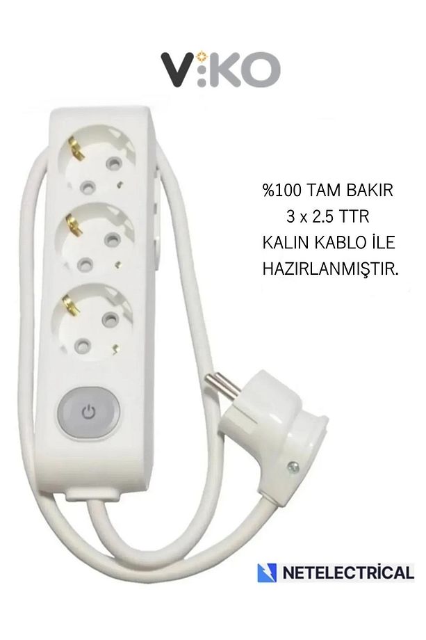 Multi-let 3'lü 4 Metre Anahtarlı Topraklı Ç.K (3x2.5 TTR TAM BAKIR KALIN KABLOLU) Grup Priz - 3