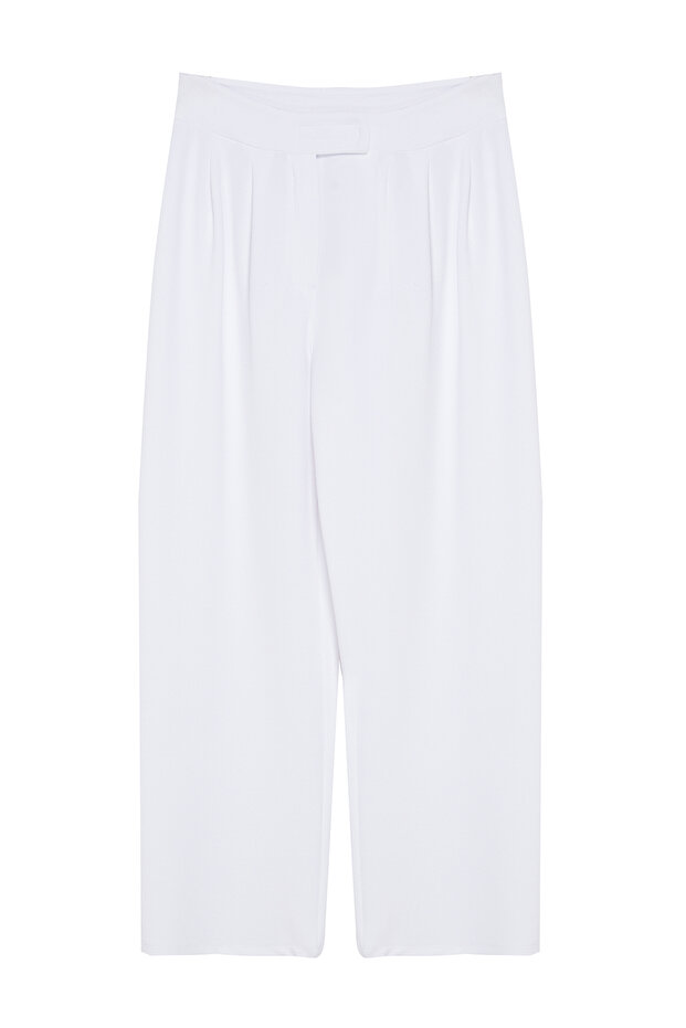 Beyaz Cırt Cırt Kapamalı Yüksek Bel Pileli Wide Leg Pantolon TWOAW24PL00177 - 6